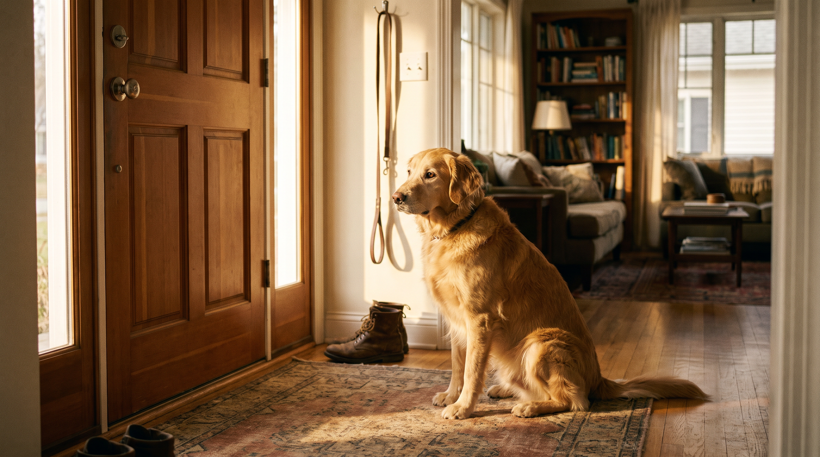 Dog waiting calmly by the door - separation anxiety