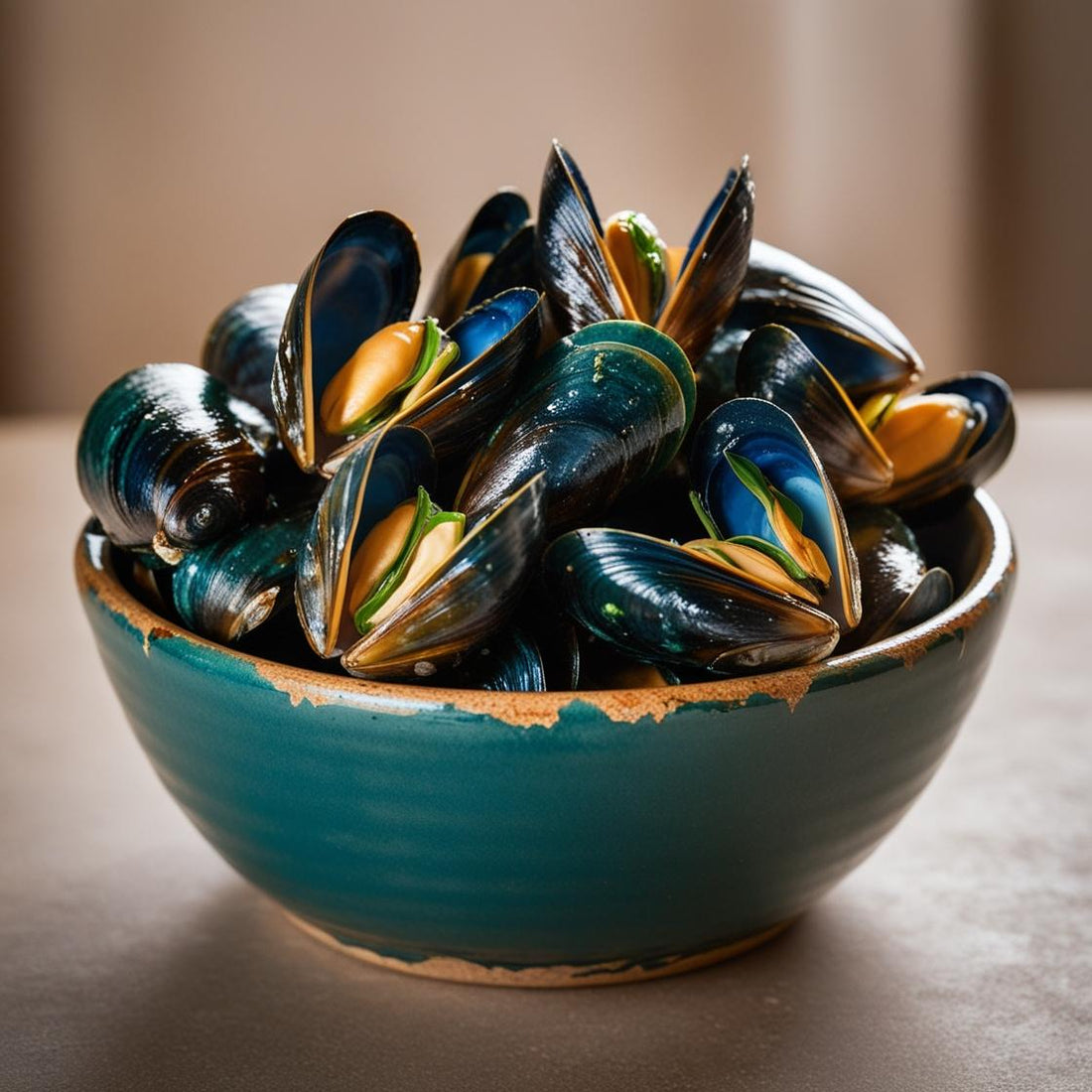 Dog bowl filled with fresh green lipped mussels for joint and health supplements