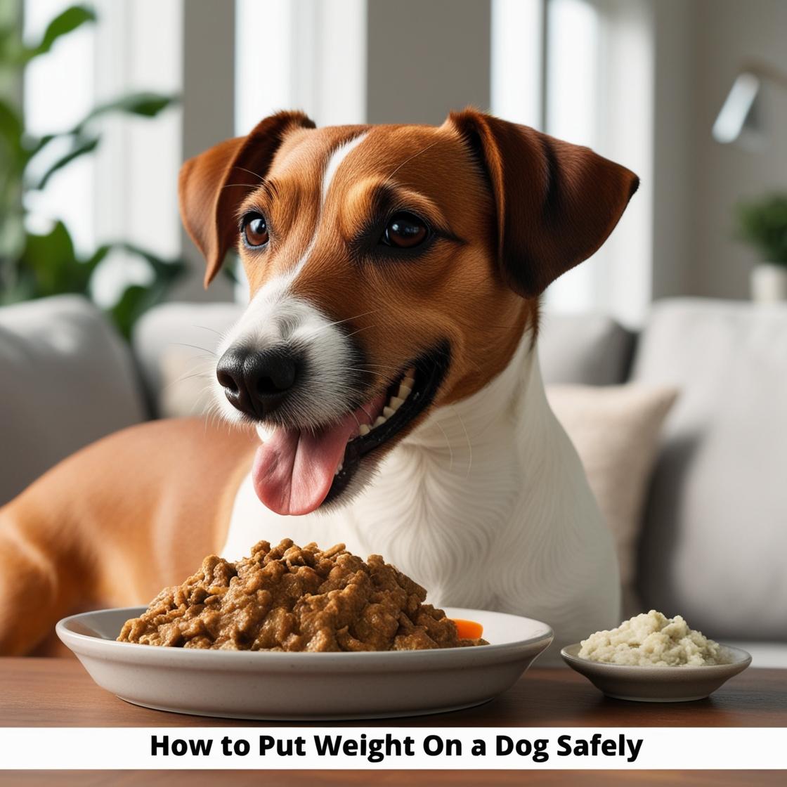Happy dog beside a bowl of wet dog food for healthy weight gain at home