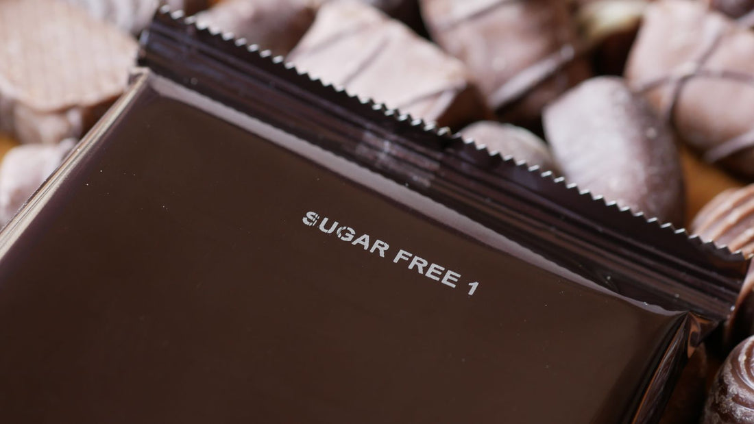 Sugar-free sweets in wrapped packaging, containing sorbitol or xylitol as a sweetener