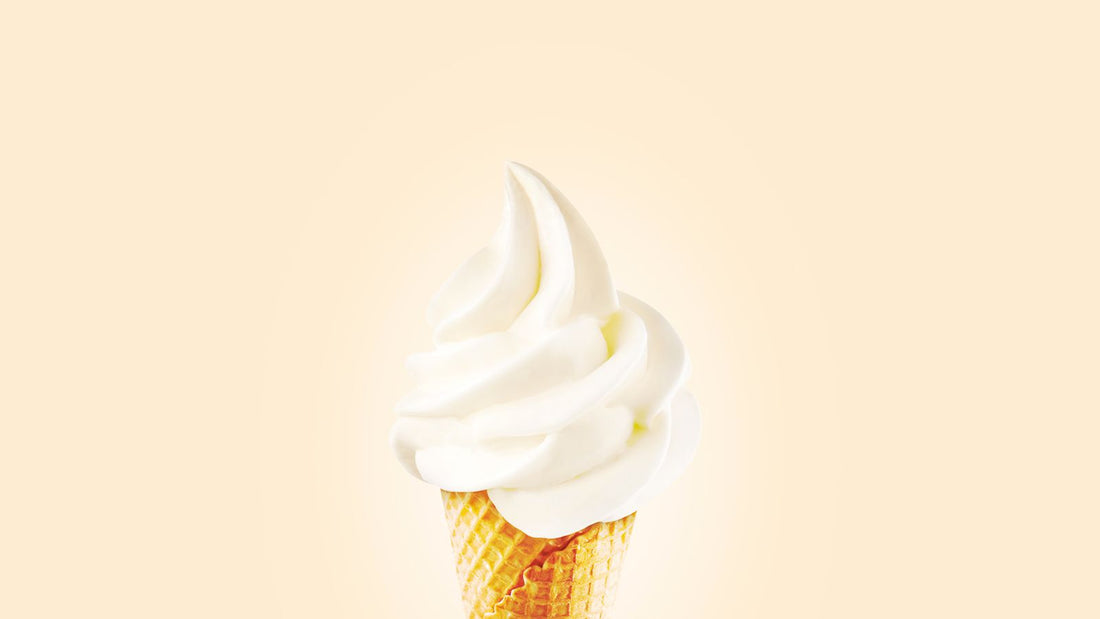 A plain vanilla soft serve ice cream cone, the safe baseline flavour discussed in this dog safety guide