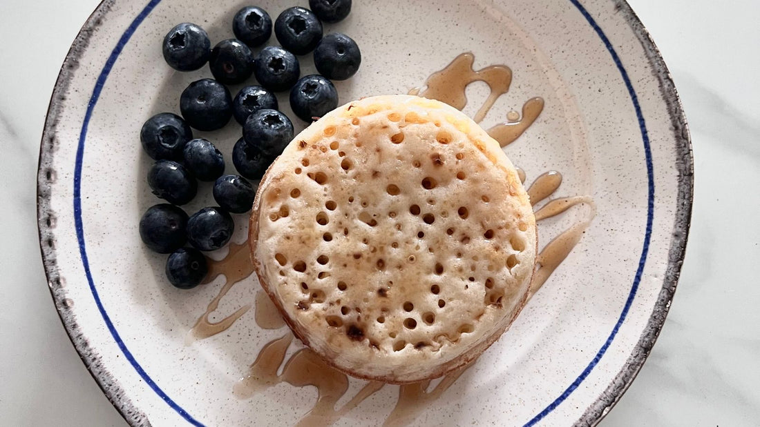 Crumpet with honey drizzle, relevant to whether dogs can eat crumpets