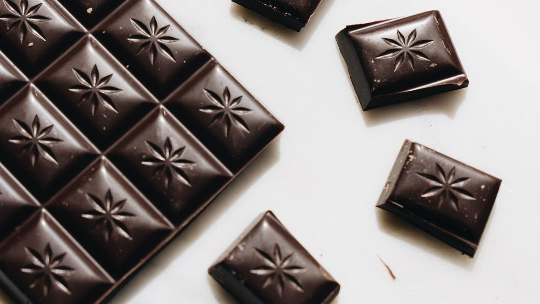 Pieces of dark chocolate, which is highly toxic to dogs due to its high theobromine content