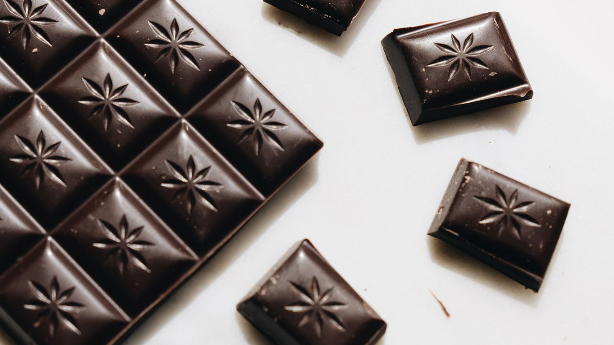 Pieces of dark chocolate, which is highly toxic to dogs due to its high theobromine content